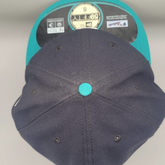 Seattle Mariners Navy Green Fitted Hat MLB New Era 59Fifty Cap Size 8 NE TECH - Picture 7 of 13